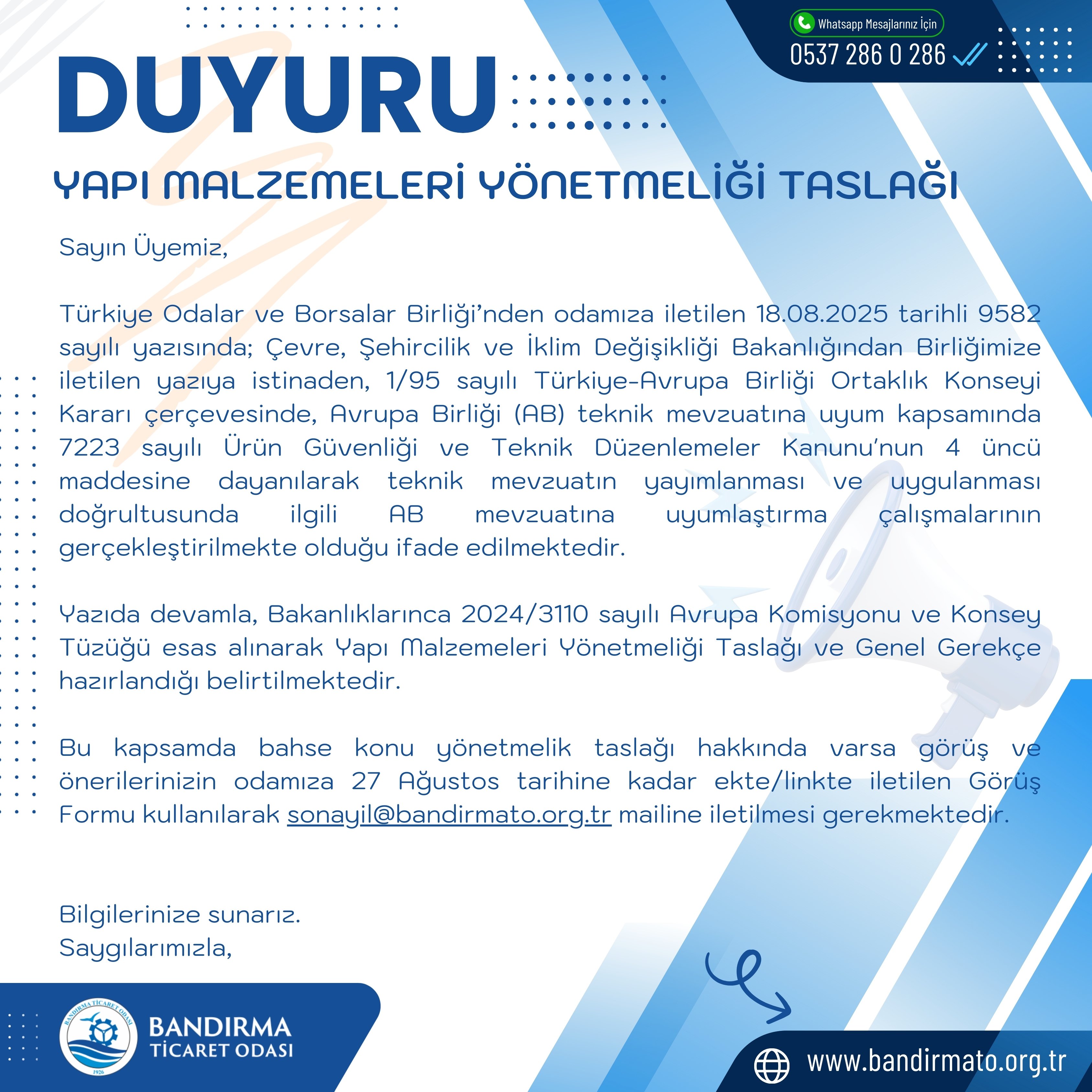 YAPI MALZEMELERİ YÖNETMELİĞİ TASLAĞI
