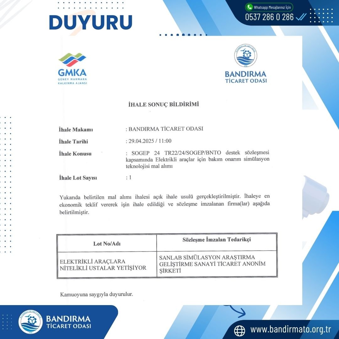İHALE SONUÇ BİLDİRİMİ