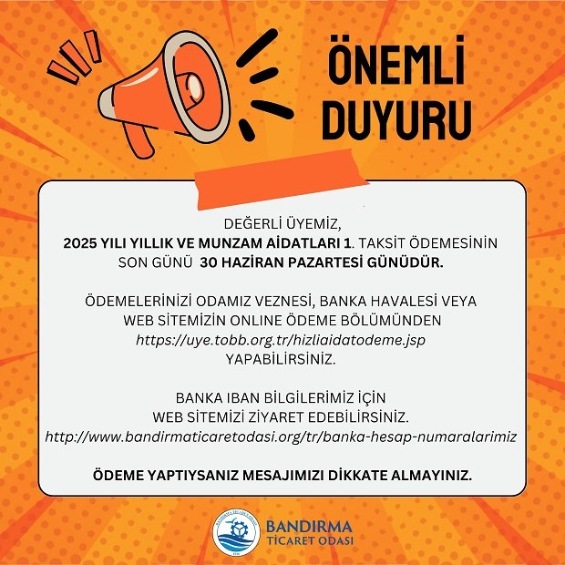 2025 YILI YILLIK VE MUNZAM AİDATLARI