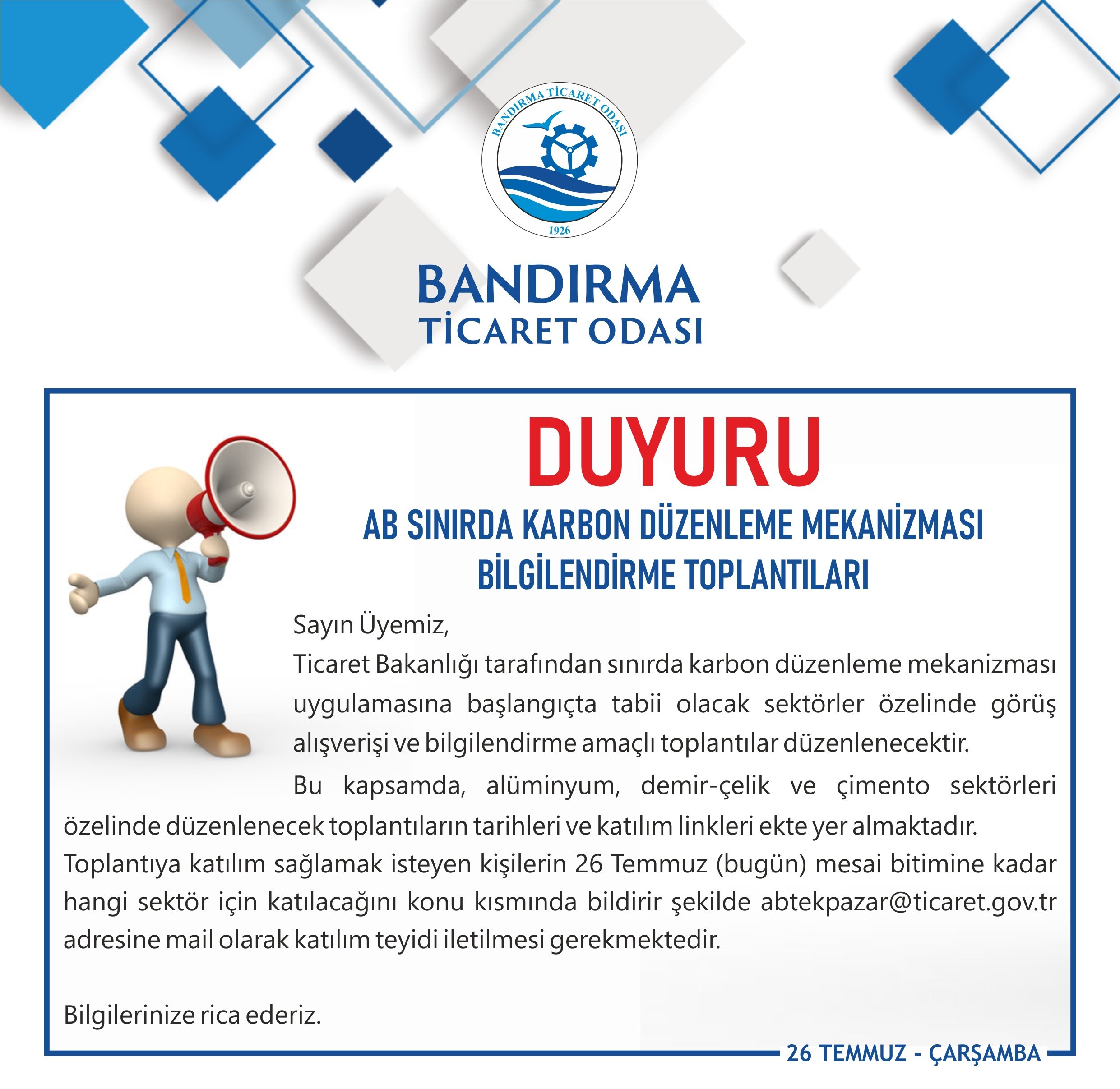 AB SINIRDA KARBON DÜZENLEME MEKANİZMASI BİLGİLENDİRME TOPLANTILARI