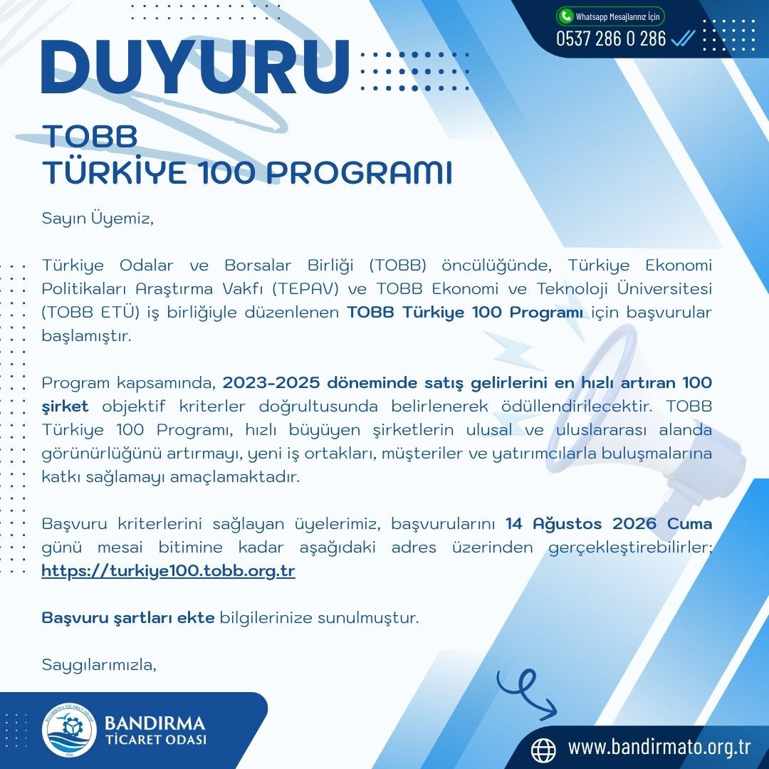 TOBB TÜRKİYE 100 PROGRAMI