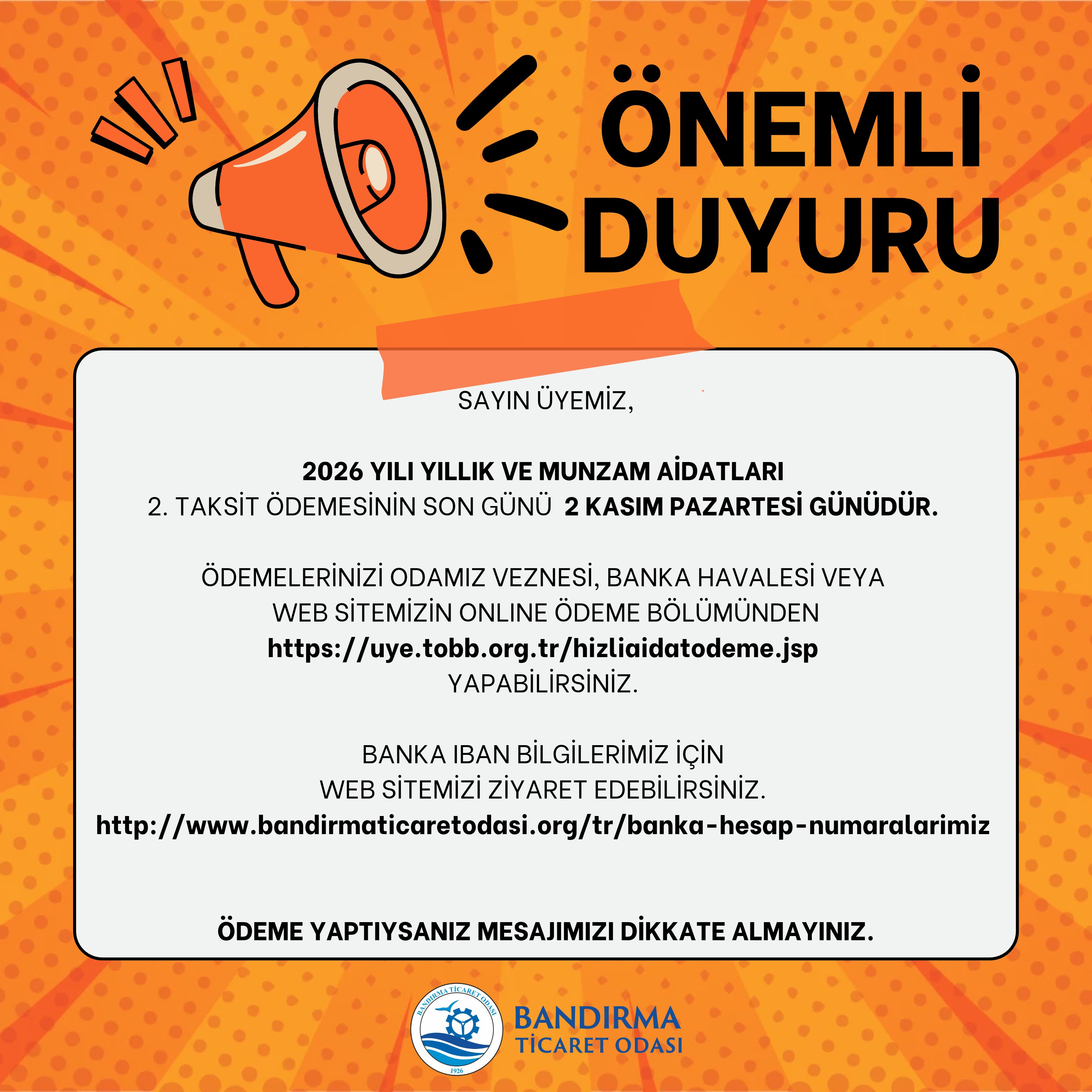 2026 YILI YILLIK VE MUNZAM AİDAT HK.