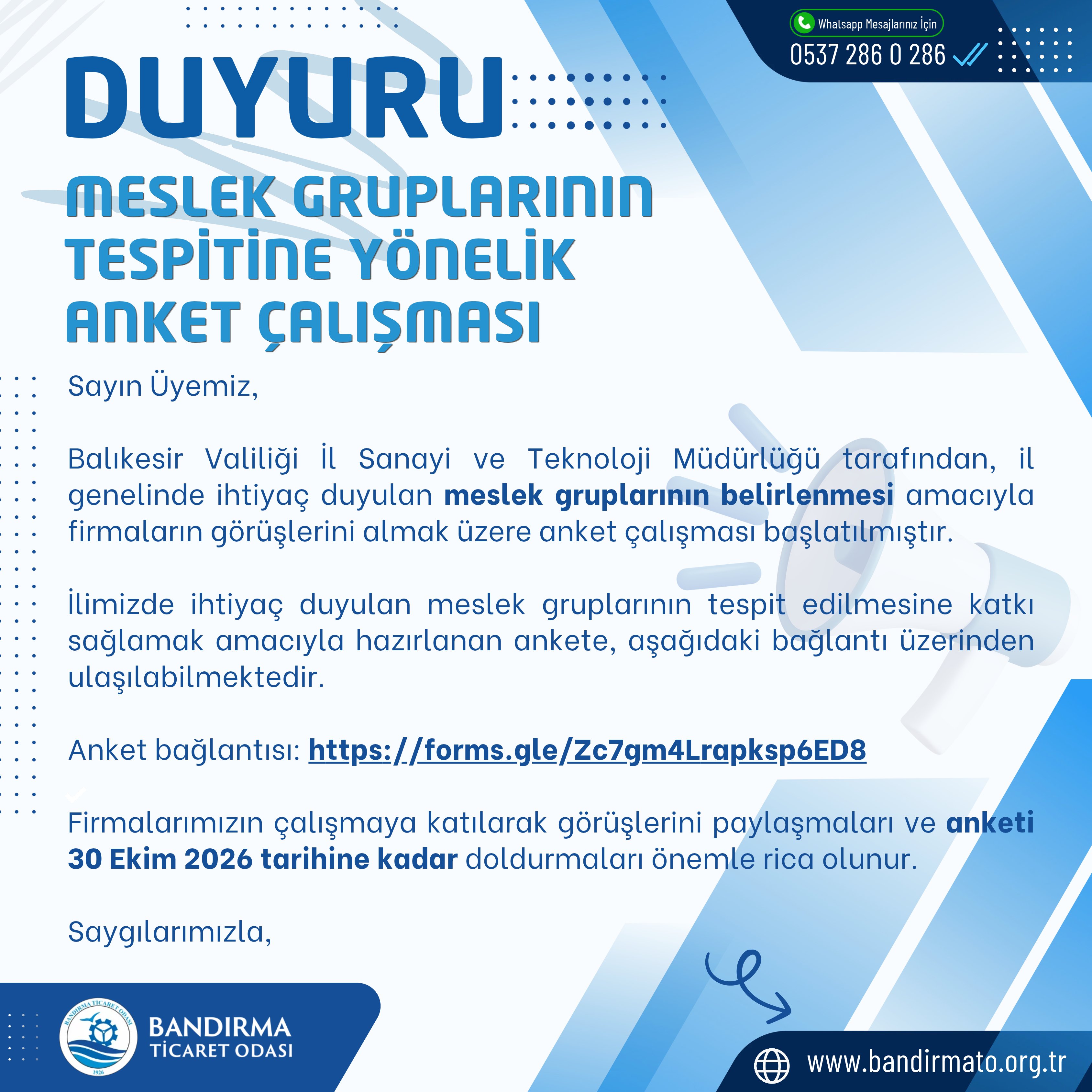 MESLEK GRUPLARININ TESPİTİNE YÖNELİK ANKET ÇALIŞMASI