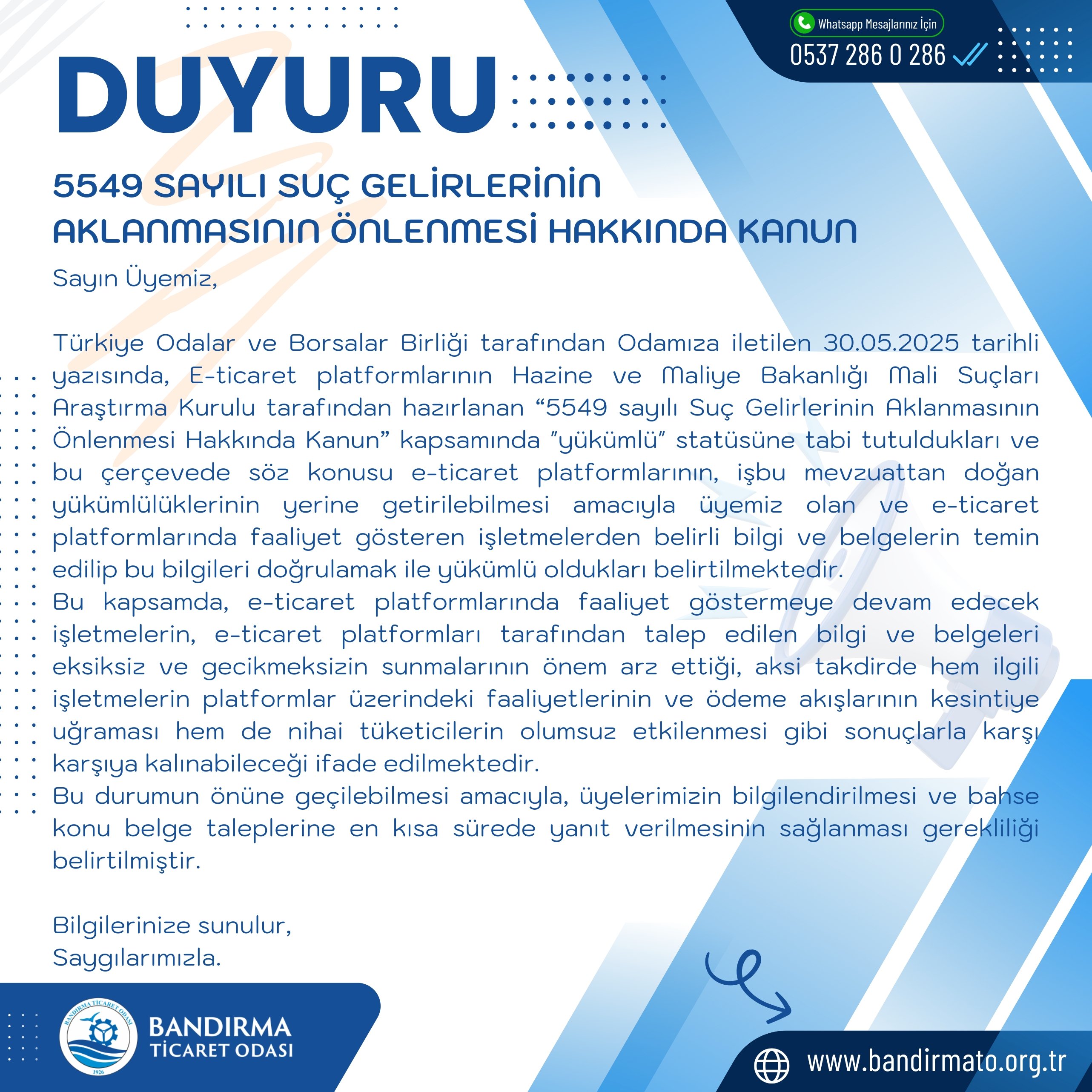 5549 SAYILI SUÇ GELİRLERİNİN AKLANMASININ ÖNLENMESİ HAKKINDA KANUN