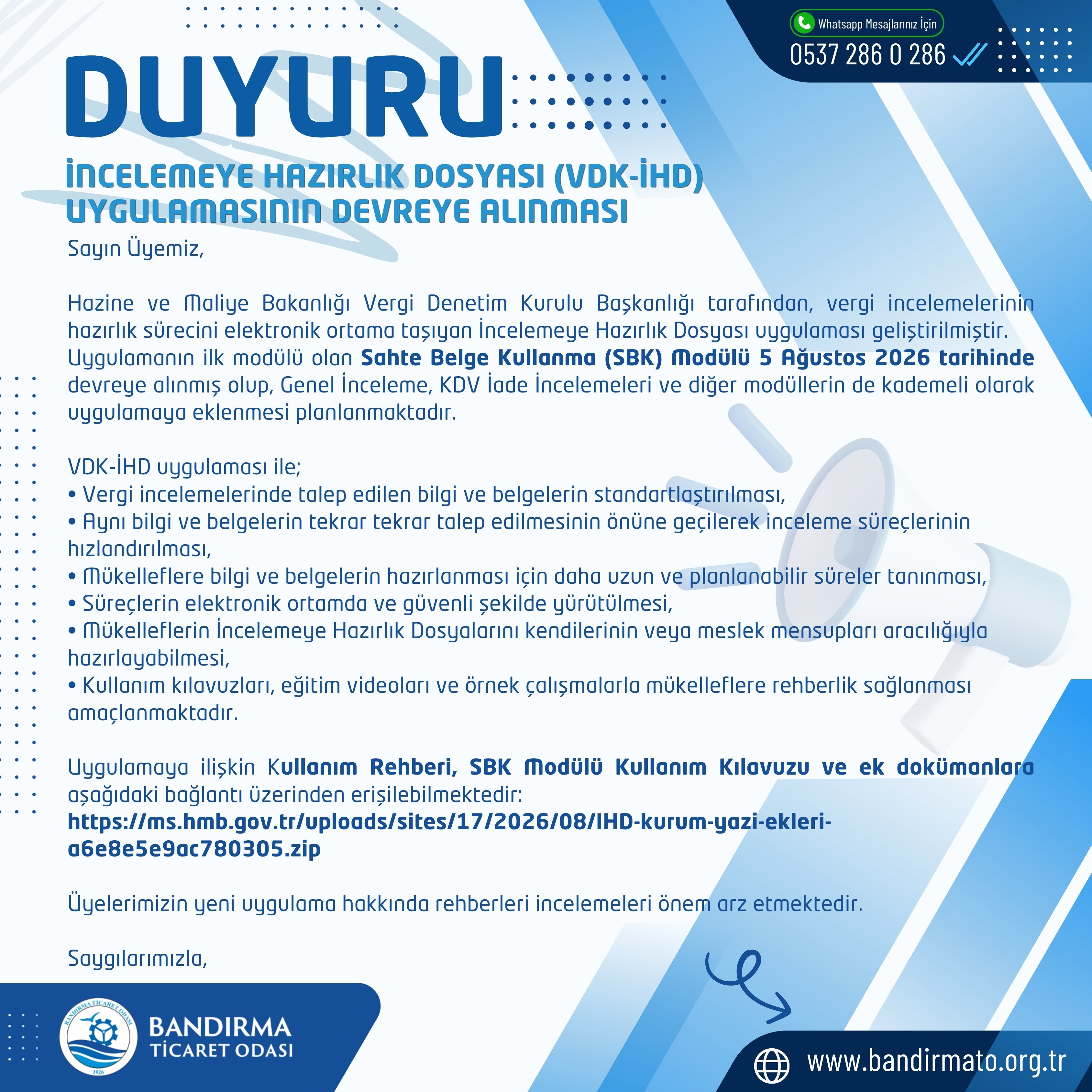 İNCELEMEYE HAZIRLIK DOSYASI (VDK-İHD) UYGULAMASININ DEVREYE ALINMASI