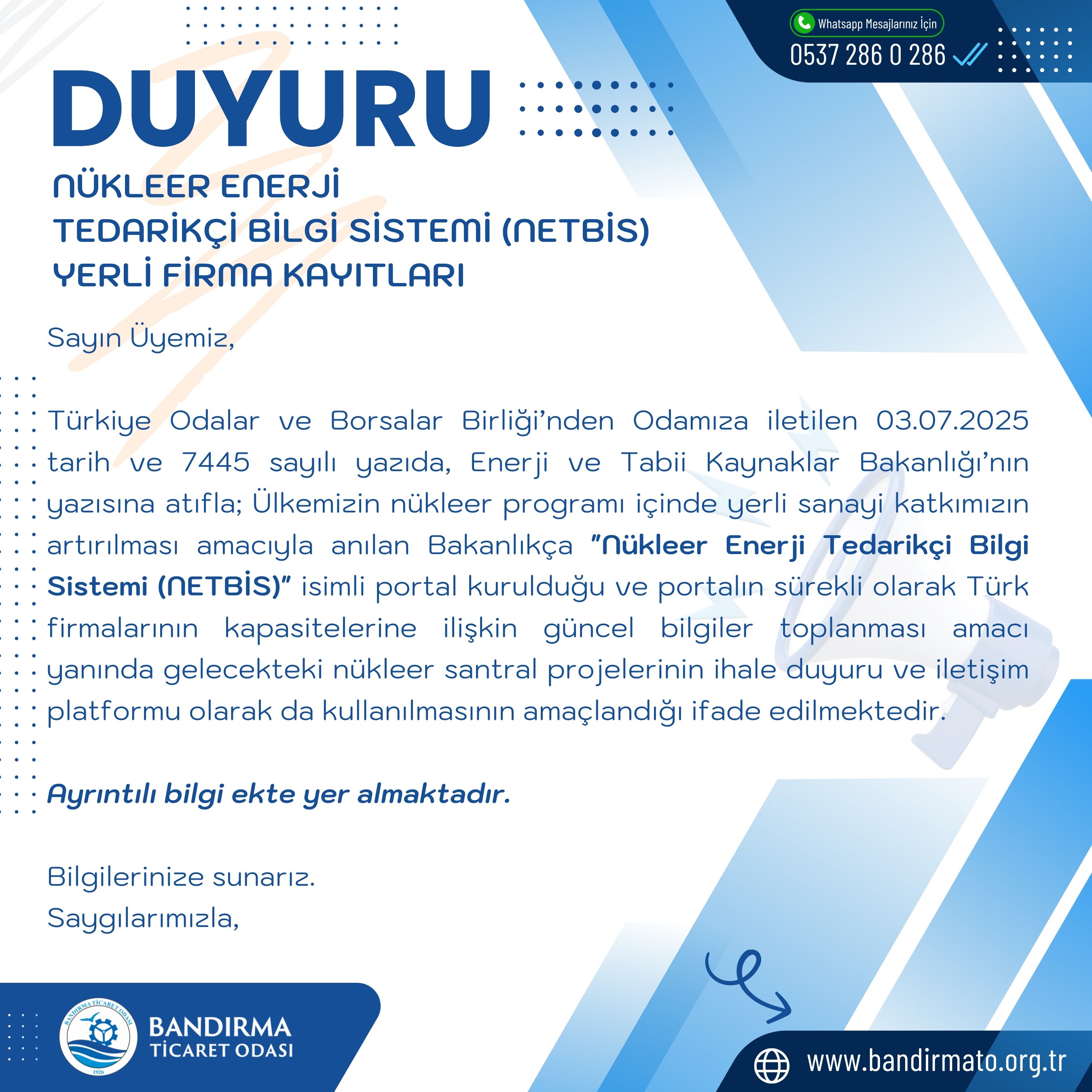 NÜKLEER ENERJİ TEDARİKÇİ BİLGİ SİSTEMİ (NETBİS) - YERLİ FİRMA KAYITLARI
