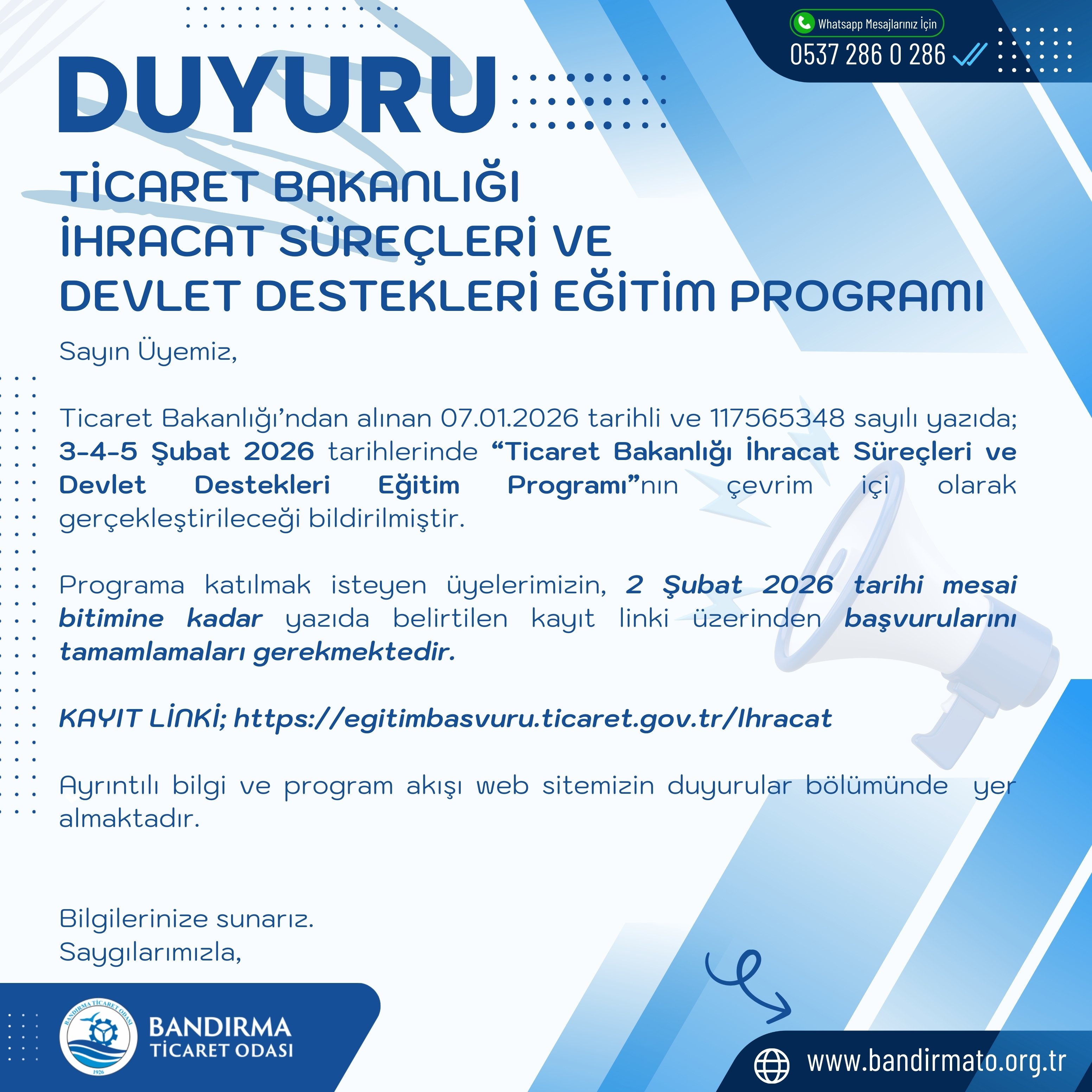TİCARET BAKANLIĞI İHRACAT SÜREÇLERİ VE DEVLET DESTEKLERİ EĞİTİM PROGRAMI