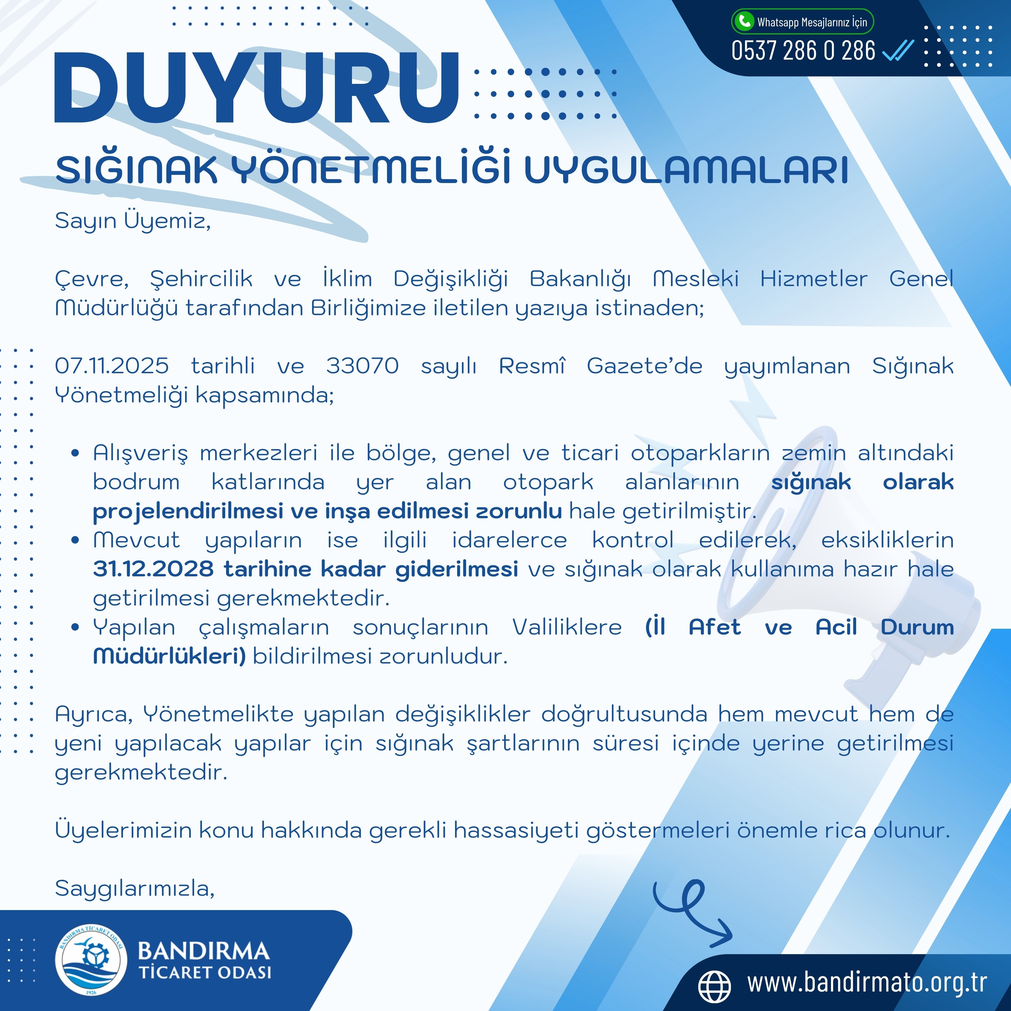 SIĞINAK YÖNETMELİĞİ UYGULAMALARI