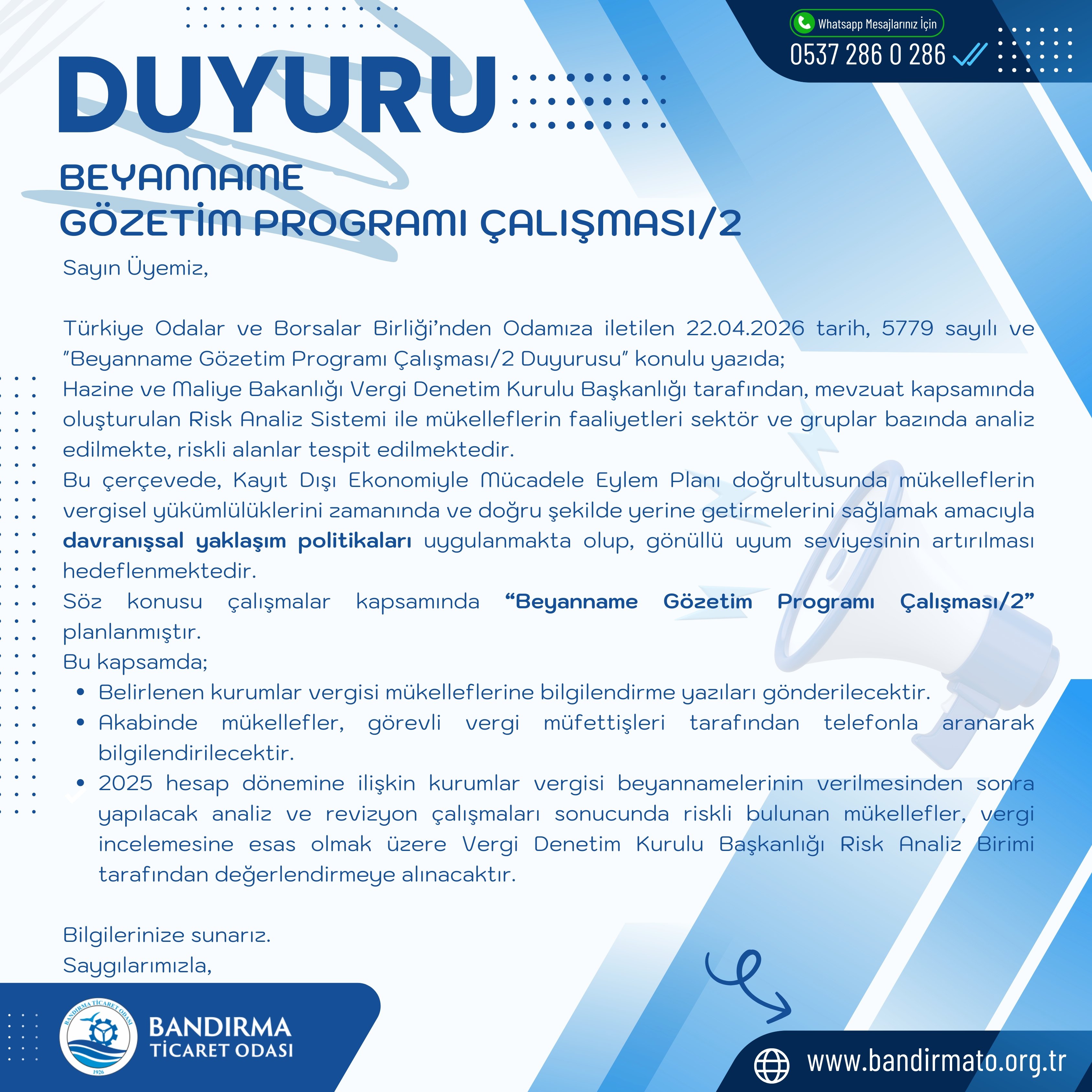 BEYANNAME GÖZETİM PROGRAMI ÇALIŞMASI/2