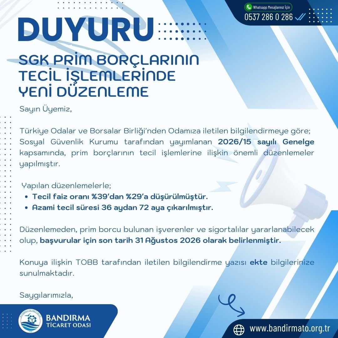 SGK PRİM BORÇLARININ  TECİL İŞLEMLERİNDE  YENİ DÜZENLEME