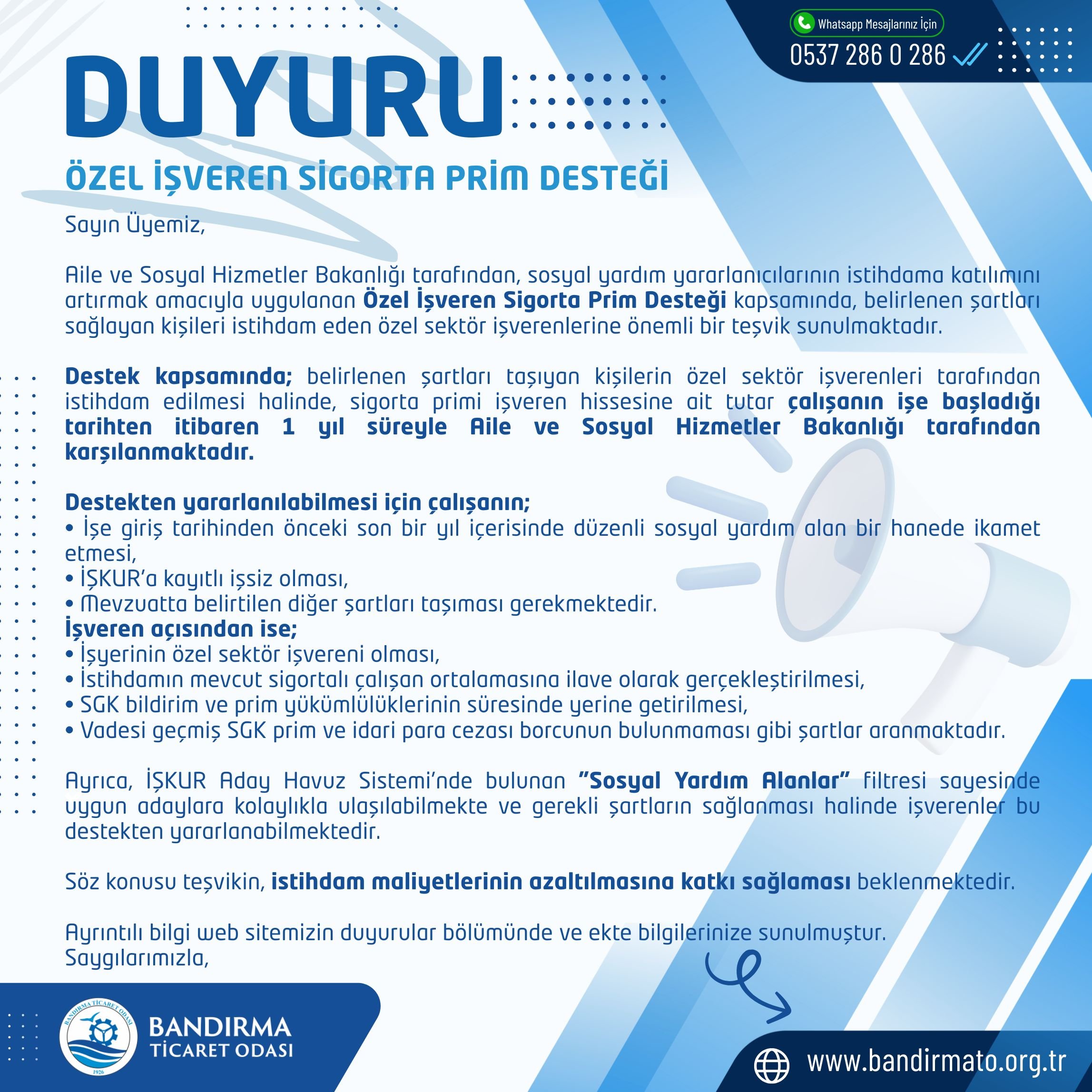 ÖZEL İŞVEREN SİGORTA PRİM DESTEĞİ