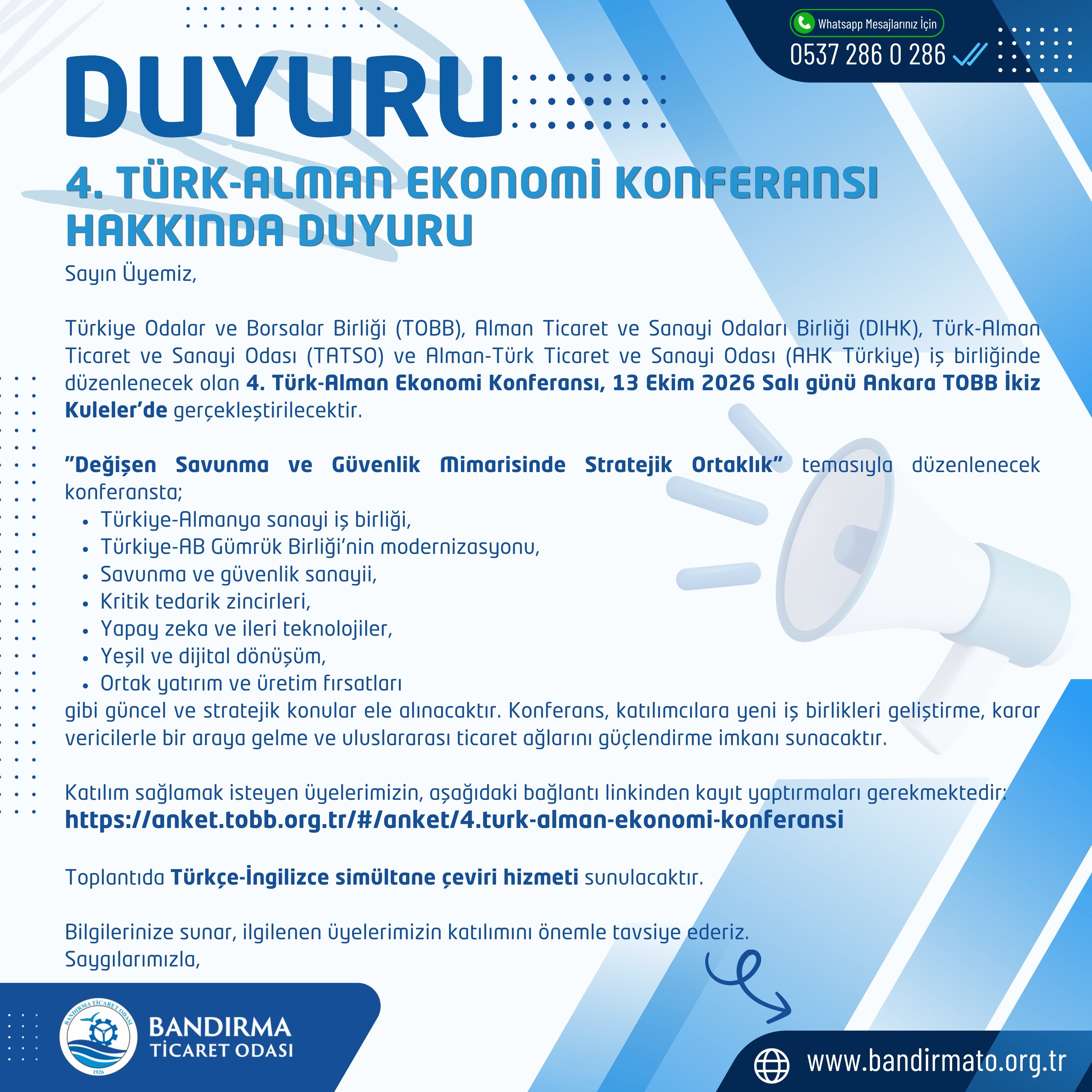 4. TÜRK-ALMAN EKONOMİ KONFERANSI İÇİN BAŞVURULAR BAŞLADI!