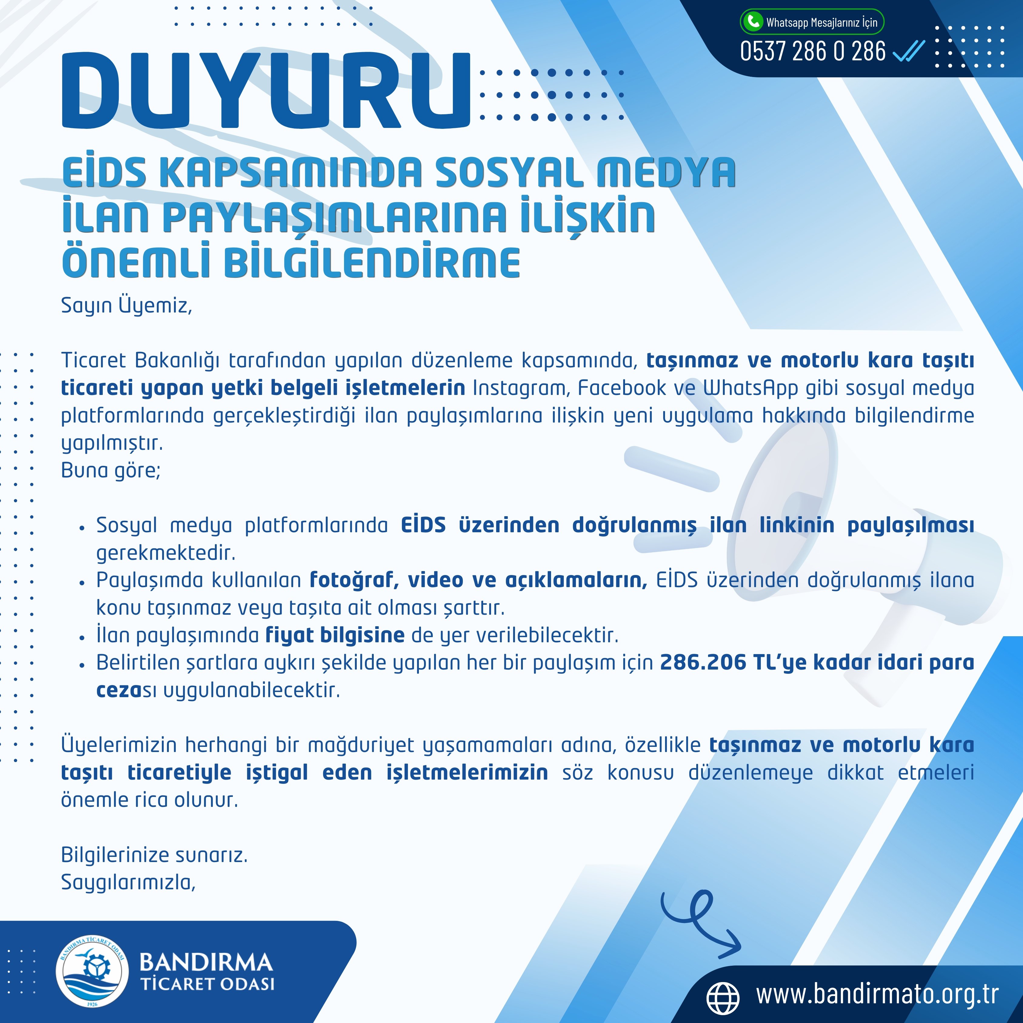 EİDS KAPSAMINDA SOSYAL MEDYA  İLAN PAYLAŞIMLARINA İLİŞKİN  ÖNEMLİ BİLGİLENDİRME