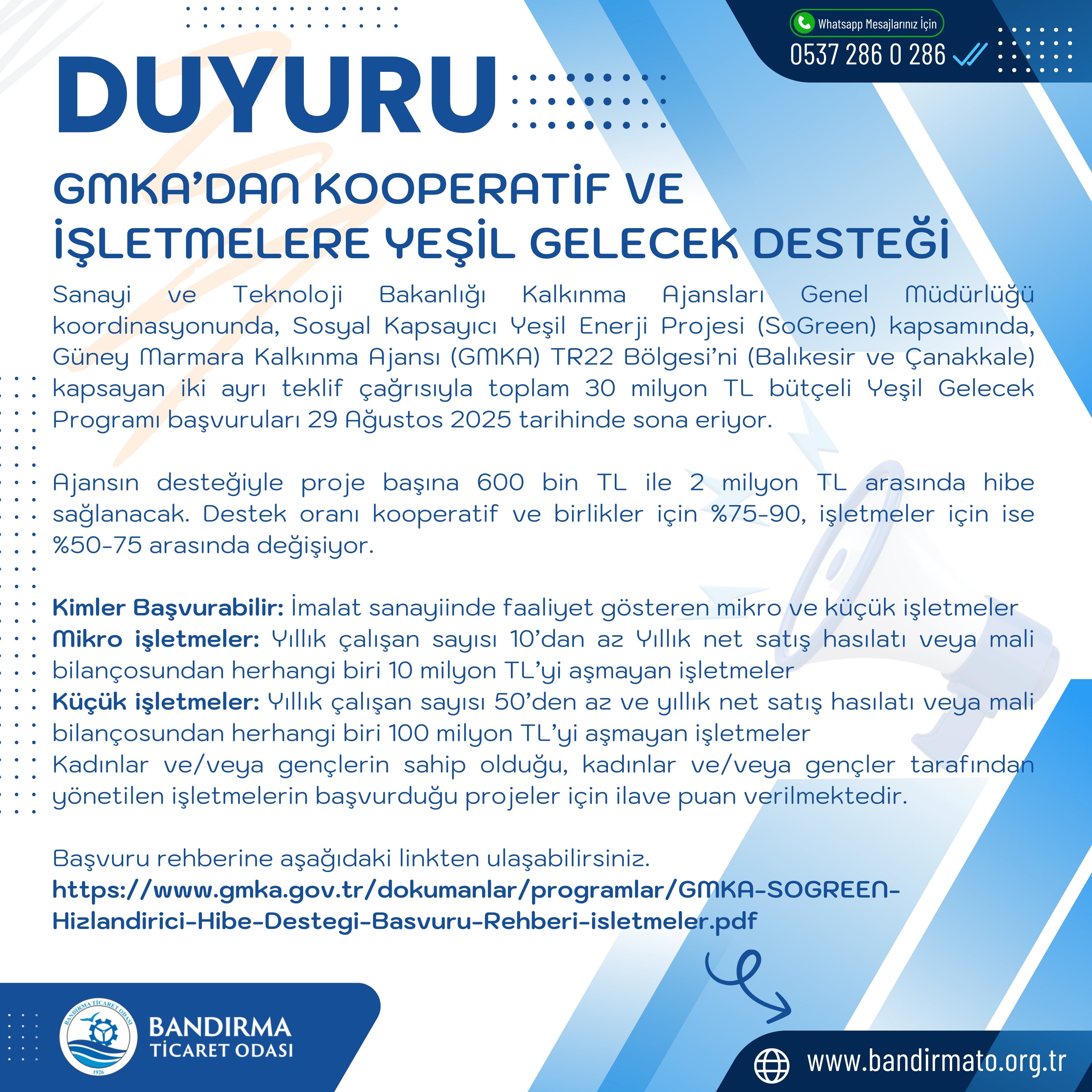 GMKA’DAN KOOPERATİF VE İŞLETMELERE YEŞİL GELECEK DESTEĞİ