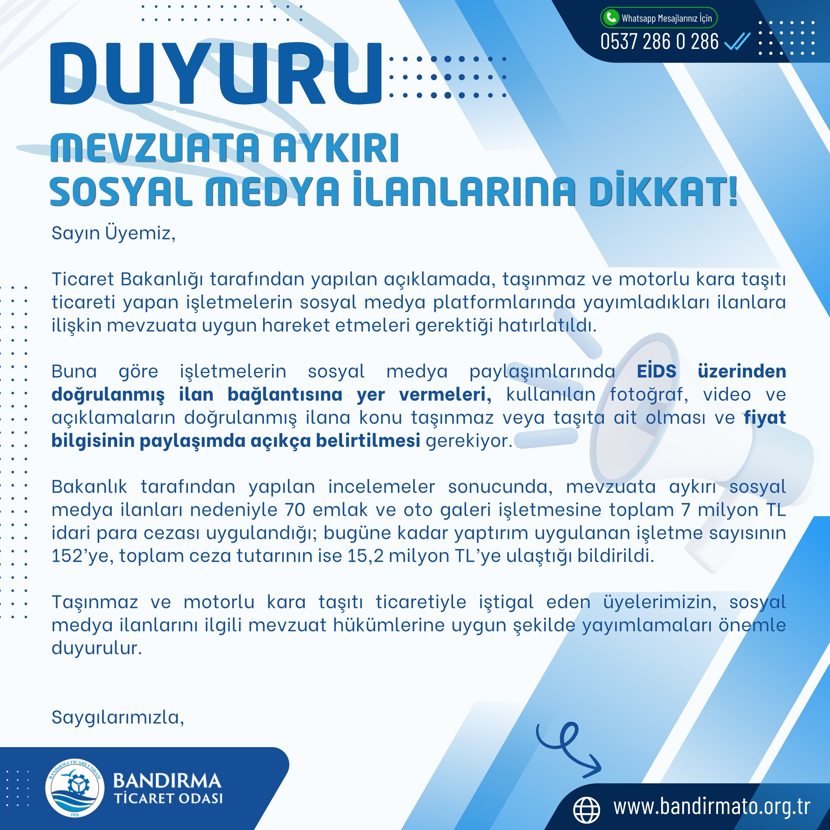 MEVZUATA AYKIRI SOSYAL MEDYA İLANLARINA DİKKAT